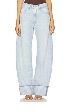 PAIGE Arellia Size 30 High Rise Wide Leg Cuff Jeans Flower Wash NEW